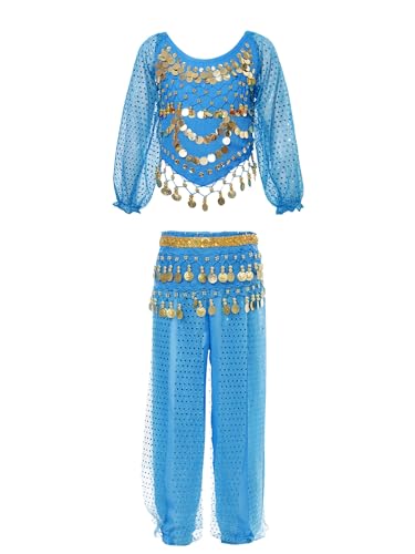 Miaeowve Kinder Mädchen Bauchtanz Kostüm Indische Arabische Tanzbekleidung Set Langarm Pailletten Shirt Fransen Quaste Top Mit Tanzhose Leggings Tanzkostüm Himmelblau 122-134 Miaeowve Kinder Mädchen Bauchtanz Kostüm Indische Arabische Tanzbekleidung Set Langarm Pailletten Shirt Fransen Quaste Top Mit Tanzhose Leggings Tanzkostüm Himmelblau 122-134 von Miaeowve