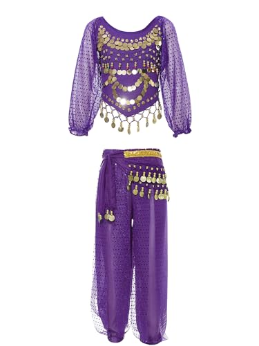 Miaeowve Kinder Mädchen Bauchtanz Kostüm Indische Arabische Tanzbekleidung Set Langarm Pailletten Shirt Fransen Quaste Top Mit Tanzhose Leggings Tanzkostüm Violett 134-152 Miaeowve Kinder Mädchen Bauchtanz Kostüm Indische Arabische Tanzbekleidung Set Langarm Pailletten Shirt Fransen Quaste Top Mit Tanzhose Leggings Tanzkostüm Violett 134-152 von Miaeowve