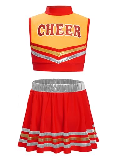 Miaeowve Kinder Mädchen Cheer Leader Kostüm Ärmellos Tanz Top Bauchfrei Tshirt Mit Faltenrock Minirock 2tlg Cheerleaderin Kleid Uniform Rot 122-128 Miaeowve Kinder Mädchen Cheer Leader Kostüm Ärmellos Tanz Top Bauchfrei Tshirt Mit Faltenrock Minirock 2tlg Cheerleaderin Kleid Uniform Rot 122-128 von Miaeowve