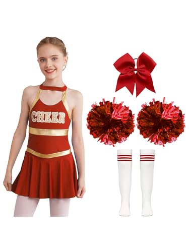 Miaeowve Kinder Mädchen Cheer Leader Kostüm Ärmellos Tanzkleid Mit Pompons Schleife Strümpfe 4tlg Tanzkleidung Für Fasching Karneval B Rot 170 Miaeowve Kinder Mädchen Cheer Leader Kostüm Ärmellos Tanzkleid Mit Pompons Schleife Strümpfe 4tlg Tanzkleidung Für Fasching Karneval B Rot 170 von Miaeowve