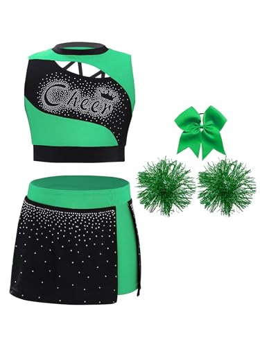 Miaeowve Kinder Mädchen Cheer Leader Kostüm Strass Glitzer Tanz Top Bauchfrei Oberteil Mit Patchwork Rock Schleife Stirnband Pompons Dancewear Grün 158-164 Miaeowve Kinder Mädchen Cheer Leader Kostüm Strass Glitzer Tanz Top Bauchfrei Oberteil Mit Patchwork Rock Schleife Stirnband Pompons Dancewear Grün 158-164 von Miaeowve