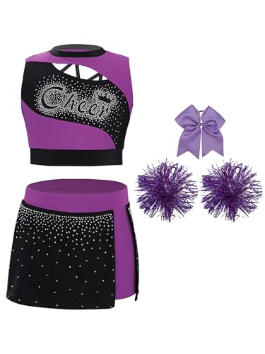 Miaeowve Kinder Mädchen Cheer Leader Kostüm Strass Glitzer Tanz Top Bauchfrei Oberteil Mit Patchwork Rock Schleife Stirnband Pompons Dancewear Violett 170 Miaeowve Kinder Mädchen Cheer Leader Kostüm Strass Glitzer Tanz Top Bauchfrei Oberteil Mit Patchwork Rock Schleife Stirnband Pompons Dancewear Violett 170 von Miaeowve
