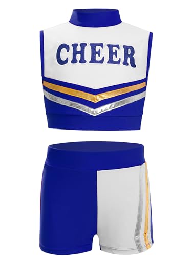 Miaeowve Kinder Mädchen Cheer Leader Outfit Bauchfrei Oberteil CHEER Print Tanz Top Farbblock Patchwork Shorts Dancewear Königsblau 122-128 Miaeowve Kinder Mädchen Cheer Leader Outfit Bauchfrei Oberteil CHEER Print Tanz Top Farbblock Patchwork Shorts Dancewear Königsblau 122-128 von Miaeowve