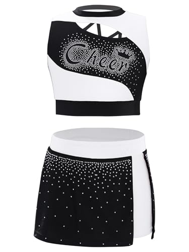 Miaeowve Kinder Mädchen Cheerleaderin Kostüm Ärmellos Tanz Shirt Kurz Oberteil Strass Glitzer Tanzrock A Linien Schlitz Rock Dancewear Weiß 170 Miaeowve Kinder Mädchen Cheerleaderin Kostüm Ärmellos Tanz Shirt Kurz Oberteil Strass Glitzer Tanzrock A Linien Schlitz Rock Dancewear Weiß 170 von Miaeowve