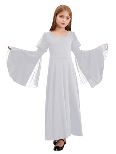 Miaeowve Viktorianisch Kleid Mädchen Renaissance Kostüm Kinder Trompetenärmel Partykleid Punk Gothic Abendkleid Adels Prinzessin Kostüm Weiß 170 von Miaeowve