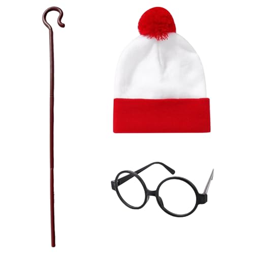 Miaija 3 Stück Welttag des Buches Tag rot und weiß Kostüm Zubehör Strickmütze mit schwarzer Nerdbrille Kunststoff Cane Wee Faschingskostüm für Mädchen Jungen Miaija 3 Stück Welttag des Buches Tag rot und weiß Kostüm Zubehör Strickmütze mit schwarzer Nerdbrille Kunststoff Cane Wee Faschingskostüm für Mädchen Jungen von Miaija
