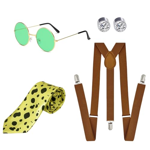 Miaija Cosplay-Kostüm-Zubehör-Set, Leopardenmuster, Krawatte, Anstecknadel, Strapsbrille, Vintage-Brille, Halloween-Kostüm, Dekoration für Herren und Damen, 4-teilig Miaija Cosplay-Kostüm-Zubehör-Set, Leopardenmuster, Krawatte, Anstecknadel, Strapsbrille, Vintage-Brille, Halloween-Kostüm, Dekoration für Herren und Damen, 4-teilig von Miaija