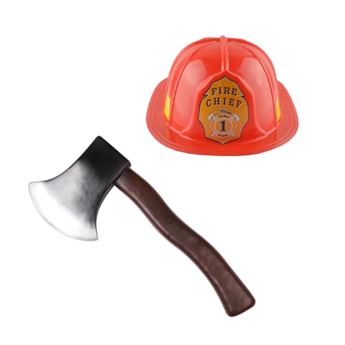 Miaija Feuerwehrmann-Kostüm-Set, roter Feuerwehrmannhelm und Axt-Werkzeug, Halloween-Kostüm-Zubehör für Unisex, Rollenspiele, Erwachsene, 2-teilig Miaija Feuerwehrmann-Kostüm-Set, roter Feuerwehrmannhelm und Axt-Werkzeug, Halloween-Kostüm-Zubehör für Unisex, Rollenspiele, Erwachsene, 2-teilig von Miaija