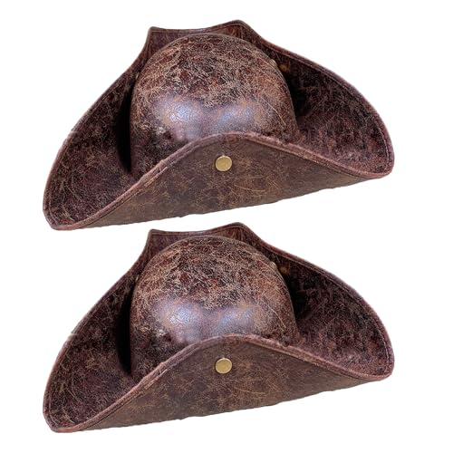 Miaija Piratenhut aus braunem Leder, Dreispitz im Kolonialstil, Piratenhut, Halloween-Accessoire für Erwachsene und Herren, 2 Stück Miaija Piratenhut aus braunem Leder, Dreispitz im Kolonialstil, Piratenhut, Halloween-Accessoire für Erwachsene und Herren, 2 Stück von Miaija
