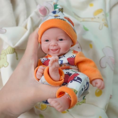 Miaio Reborn Silikon Babypuppe Junge 7 Zoll Puppe Mini Realistische Neugeborene Babypuppen Ganzkörper Stressabbau für Erwachsene Handgefertigt mit Fütterung & Badzubehör von Miaio