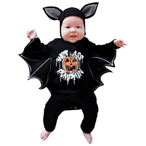 Baby Jungen Mädchen Halloween Fledermaus Kostüm My First Halloween Strampler Overall mit Hut Outfits Cospaly Costume Kinder Halloween Kostüm Karneval FaschingParty für neugeborenes Kind 0~12 Monate von MianYaLi