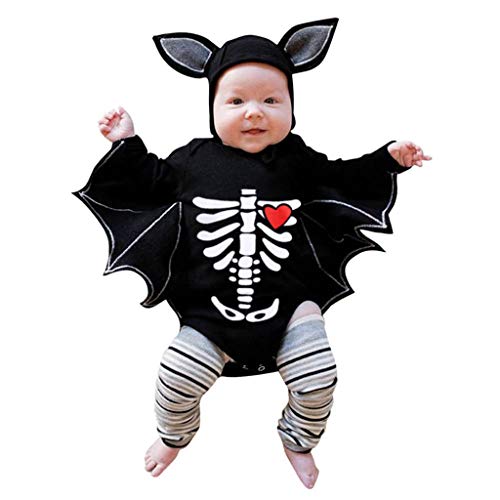 Baby Jungen Mädchen Halloween Fledermaus Kostüm My First Halloween Strampler Overall mit Hut Outfits Cospaly Costume Kinder Halloween Kostüm Karneval FaschingParty für neugeborenes Kind 0~12 Monate von MianYaLi