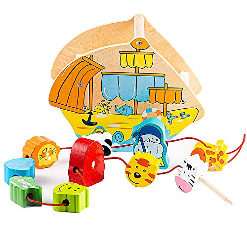 talinu Fädelspiel aus Holz mit 10 lustigen Figuren – Fädelspielzeug für Feinmotorik, Kombinationsvermögen und Konzentrationsfähigkeit – Spielzeug ab 10 Monaten von Mias