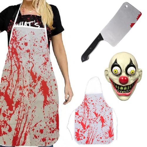 Halloween Schürze, Blutige Schürze, Metzger Kostüm Halloween, Blutig Schlächter Kostüm Set, Mit Blutiges Messer und Gesichtsmasken aus Kunststoff, für Halloween Karneval Kostüm Party Halloween Schürze, Blutige Schürze, Metzger Kostüm Halloween, Blutig Schlächter Kostüm Set, Mit Blutiges Messer und Gesichtsmasken aus Kunststoff, für Halloween Karneval Kostüm Party von Miayical