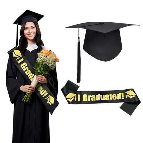 Miayical Bachelor Hut Unisex, Absolventenhut, Doktorhut Graduation Cap, Verstellbar Bachelor Abschluss Hut mit IGRADUATED Schärpe, für Abschlussfeiern vom Studium, Universität, Hochschule, Abitur von Miayical