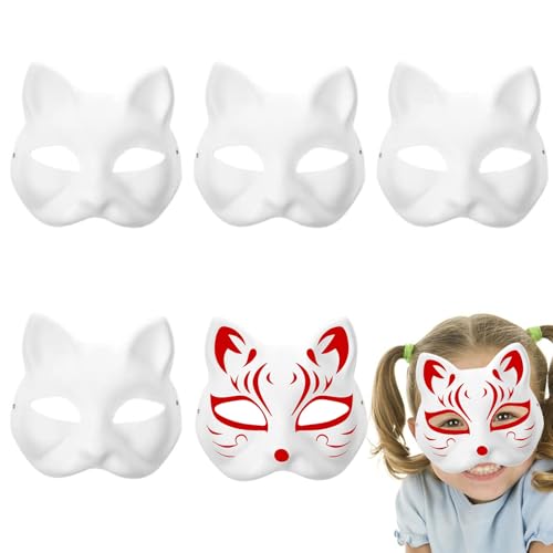 Miayical Katzenmaske, Therian Mask, 4 StückHandgemalte Maske, Katzenmasken zum Bemalen, Tiermasken zum Selbermachen, Weiße Halbmasken, Fuchsmasken, für Karneval, Cosplay, Halloween Party Miayical Katzenmaske, Therian Mask, 4 StückHandgemalte Maske, Katzenmasken zum Bemalen, Tiermasken zum Selbermachen, Weiße Halbmasken, Fuchsmasken, für Karneval, Cosplay, Halloween Party von Miayical