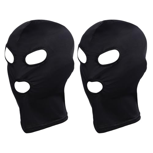 Miayon 2 x offene Augen und Mund, Vollgesicht, Spandex, elastisch, atmungsaktiv, Haubenmaske für Halloween, Cosplay, Kostüm, Unisex, Erwachsene, Schwarz, L von Miayon