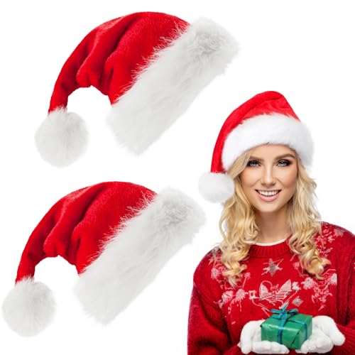Micacorn Weihnachtsmann Hüte für Erwachsene, 2 Stück Rot Weihnachtsfeier Hut Verdicken Weihnachtsmann Hut Unisex Dicker Plüsch Hut Weihnachts Santa Hut für Weihnachten Neujahrsgeschenk Dekorationen von Micacorn