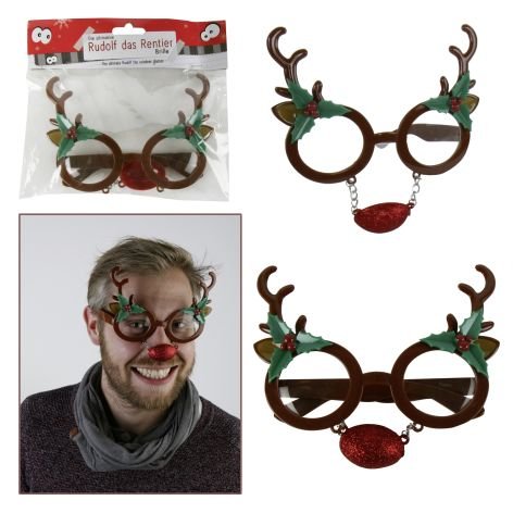 SpaÃŸbrille Kunststoff Rentier mit roter Nase 16x16cm von Michel Toys