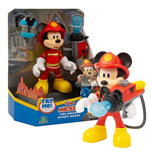 Giochi Preziosi Disney Mickey Figur Feuerwehrmann, 15 cm, beweglich, mit Rucksack mit Wasserkanone und Wasserkugel, Spielzeug für Kinder ab 3 Jahren, MCC20 von Giochi Preziosi