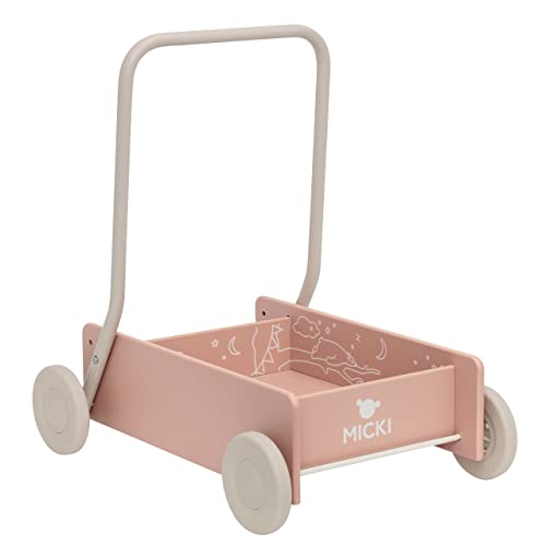 MICKI Lauflernwagen Rosa – Babyspielzeug – Spielzeug für jüngere Kinder – Holzspielzeug – Spielalter ab 9 Monaten – Größe 450 x 350 x 480 mm von Micki
