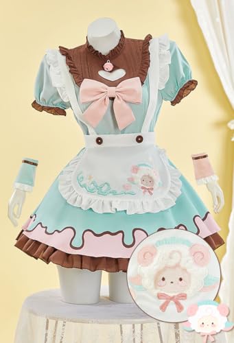 Micotaku Pastell blau-rosa Lamb Maid Kostüm Set mit Lammhorn & Ohr-Stirnband von Micotaku