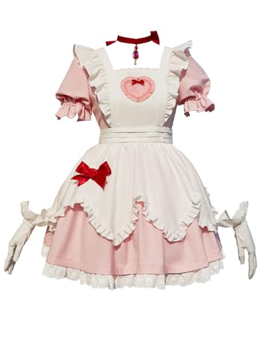 Micotaku Puella Magi Madoka Magica Kaname Dienstmädchen-Outfit, Kleid, Schürze, Handschuhe, Zubehör-Set, weiß/rosa, Medium Micotaku Puella Magi Madoka Magica Kaname Dienstmädchen-Outfit, Kleid, Schürze, Handschuhe, Zubehör-Set, weiß/rosa, Medium von Micotaku
