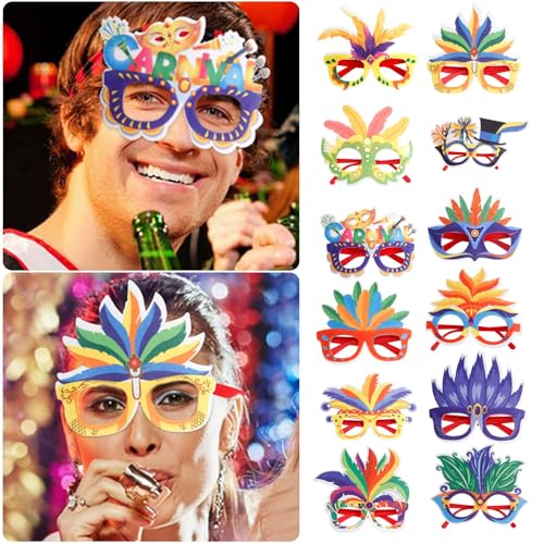 1/n Stück Lustige Party Brillen-Foto Requisiten Maskerade Masken Kostüm Dekoration für Kinder Erwachsene Halloween Karneval Fasching Ball Geburtstag Mexikanischen Hawaiian Party (Mehrfarbig 12pc) von Micozy