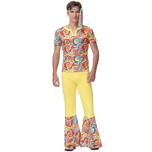 Mardi Gras Männer und Frauen Paare Disco Hippy Tanz Performance Erwachsene Kostüm Karnevalssets Fasnachtsset70er/80er Jahre Retro Anzug Mardi Gras (Männlich B, XL) von Micozy