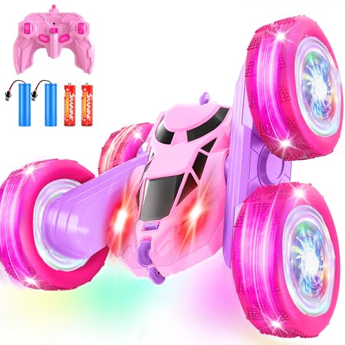 Ferngesteuertes Auto, 2.4Ghz Doppelseitig 360° drehbarer RC Crawler mit Scheinwerfern Radlichtern, 4WD Off Road Drift RC Auto Spielzeug Geschenke für Mädchen Jungen 6-12 Rosa Lila von MidiVix