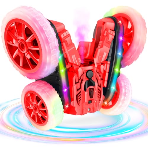 Ferngesteuertes Auto für Kinder, Cool Lights 360° Spin Double Sided Flips RC Autos, Outdoor 4WD Off Road Stunt Car, Spielzeug für Jungen Mädchen Alter 6-12 Geburtstag Geschenk Rot von MidiVix