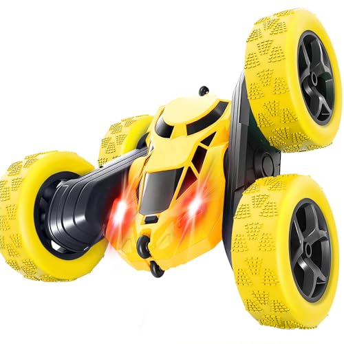 MidiVix Ferngesteuertes Auto, 2.4Ghz Doppelseitig 360° drehbare RC Stunt Crawler mit Scheinwerfern, 4WD Off Road Drift RC Auto Spielzeug Geschenke für Jungen 6-12 Gelb von MidiVix