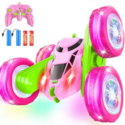Ferngesteuertes Auto, 2.4Ghz Doppelseitig 360° drehbarer RC Crawler mit Scheinwerfern Radlichtern, 4WD Off Road Drift RC Auto Spielzeug Geschenke für Mädchen Jungen 6-12 GrünPink von MidiVix