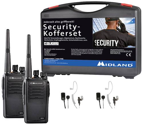 Midland G15 Pro PMR 2er Security-Koffer inkl. MA 31-M C1127.S2 PMR-Funkgerät 2er Set von Midland