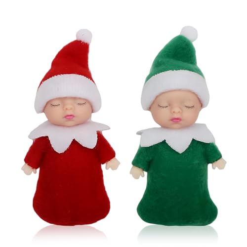 2 Stück Weihnachtselfen Figuren Mini Elfen für Jungen Mädchen,Rot Grüne Mini Puppe Elf Weihnachten Baby Winziger Weihnachtself für Weihnachten Neujahr Geschenk,Weihnachtsstrumpffüller von Mienocol