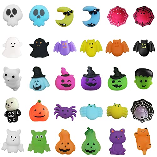 30 Stück Halloween Mochi Squishy für Kinder,Mini Mochi Squishy Set Geist Spinnen Kürbis Soft Mochi Squishy Spielzeug für Halloween Partyr Taschenfüllstoffe Süßes oder Saures Spielzeug von Mienocol