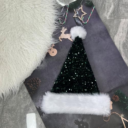 Mienocol Weihnachtsmütze für Kinder und Erwachsene, Dunkelgrün, Plüsch, Samt, Unisex, Feiertag, Weihnachten, Nikolaus von Mienocol