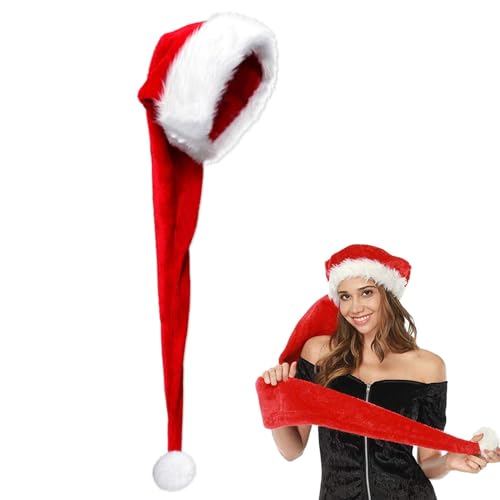 Lang Weihnachtsmütze für Erwachsene,Rot Santa Mütze mit Plüsch Rand Bequemes Dicker Klassischer nikolaus mütze aus Samt Weihnachtsmann-Kostümzubehör für festliche Partys im neuen Jahr Weihnachten von Mienocol