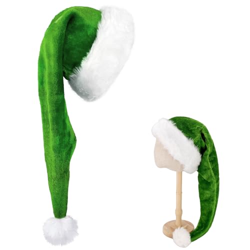 Lang Weihnachtsmütze für Kinder,Grün Santa Mütze mit Plüsch Rand Bequemes Dicker Klassischer nikolaus mütze aus Samt Weihnachtsmann-Kostümzubehör für festliche Partys im neuen Jahr Weihnachten von Mienocol
