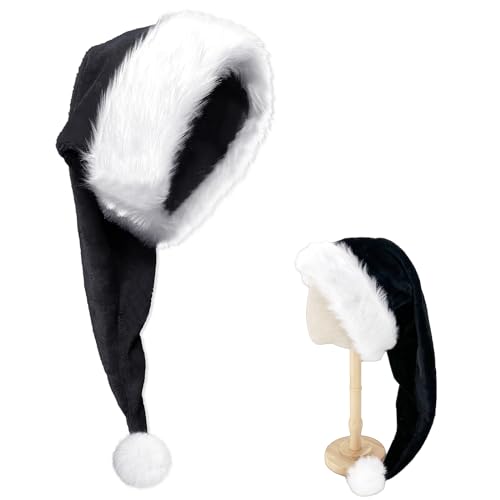 Lang Weihnachtsmütze für Kinder,Schwarze Santa Mütze mit Plüsch Rand Bequemes Dicker Klassischer nikolaus mütze aus Samt Weihnachtsmann-Kostümzubehör für festliche Partys im neuen Jahr Weihnachten von Mienocol