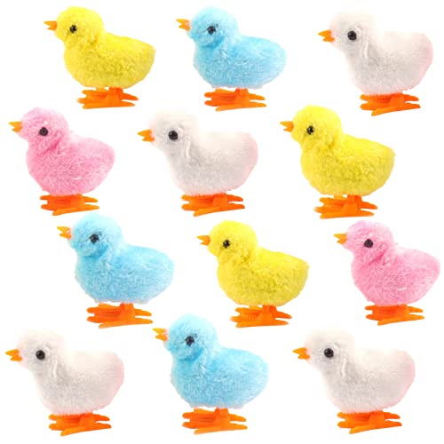 Mienocol 12 Stück Ostern Aufzieh Küken Spielzeug,Plüsch Huhn Aufziehspielzeug,Uhrwerk Lauf Spring Spielzeug Ostern Partyr Taschenfüllstoffe Osterkorb Füllstoffe und Kindergeburtstage von Mienocol