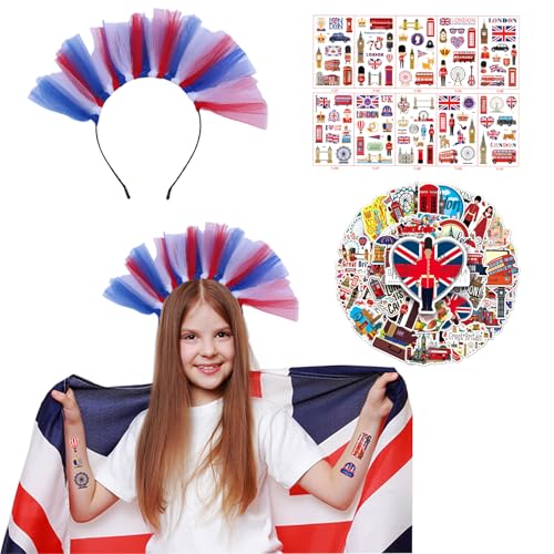 Mienocol Haarreif mit Union Jack-Hut, Aufkleber-Set, Großbritannien, Haarband für Straßenparty - Style2 Mienocol Haarreif mit Union Jack-Hut, Aufkleber-Set, Großbritannien, Haarband für Straßenparty - Style2 von Mienocol