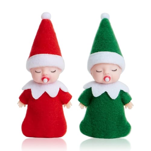 2 Stück Weihnachtselfen Figuren Mini Elfen für Jungen Mädchen,Rot Grüne Mini Puppe Elf Weihnachten Baby Winziger Weihnachtself für Weihnachten Neujahr Geschenk,Weihnachtsstrumpffüller von Mienocol