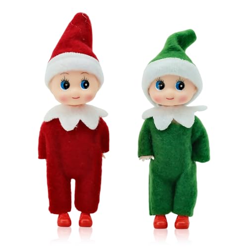 2 Stück Weihnachtselfen Figuren Mini Elfen für Jungen Mädchen,Rot Grüne Mini Puppe Elf Weihnachten Baby Winziger Weihnachtself für Weihnachten Neujahr Geschenk,Weihnachtsstrumpffüller von Mienocol