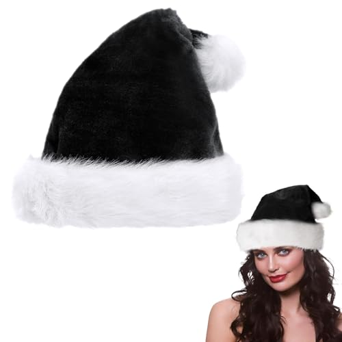 Plüsche Weihnachtsmütze für Erwachsene,Schwarze Santa Mütze mit Plüsch Rand Bequemes Dicker Klassischer nikolaus mütze aus Samt Weihnachtsmann-Kostümzubehör für festliche Partys im neuen Jahr von Mienocol
