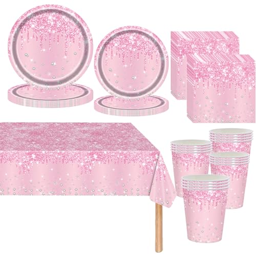 Rosa Partygeschirr,81 Stück Hell-Pink Diamant Pappteller Set Pappteller, Pappbecher,Servietten und Tischdecke,Bling Rosa Geburtstag Party Geschirr,Tischdekoration für Hochzeitsfeiern Rosa Partygeschirr,81 Stück Hell-Pink Diamant Pappteller Set Pappteller, Pappbecher,Servietten und Tischdecke,Bling Rosa Geburtstag Party Geschirr,Tischdekoration für Hochzeitsfeiern von Mienocol