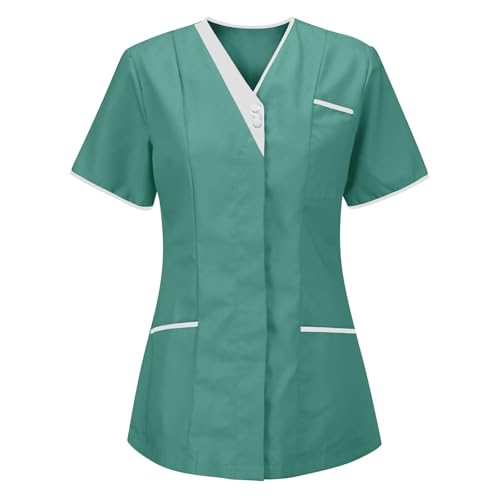 Damen-OP-Oberteil mit V-Ausschnitt, für Krankenschwestern, Uniform, Bluse, Tunika, Tops, Pflegeruniform, Tunika, Halloween, Cosplay, Klinikdienstmädchen, schützendes Brustkrebs-T-Shirt (#A4, Mintgrün von Mifeiwukawa