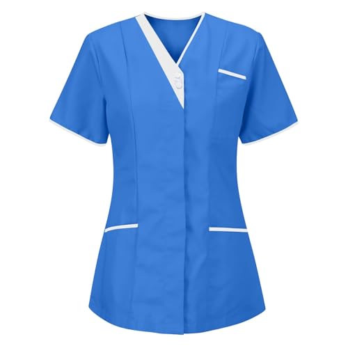 Mifeiwukawa Damen-OP-Oberteil, V-Ausschnitt, T-Shirt für Damen, Krankenschwestern, Uniform, Bluse, Tunika, Tops, Pflegeruniform, Tunika, Halloween, Cosplay, Klinik, Dienstmädchen, schützendes von Mifeiwukawa