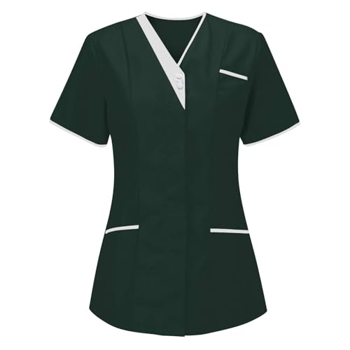 Mifeiwukawa Damen-OP-Oberteil, V-Ausschnitt, T-Shirt für Damen, Krankenschwestern, Uniform, Bluse, Tunika, Tops, Pflegeruniform, Tunika, Halloween, Cosplay, Klinik, Dienstmädchen, schützendes von Mifeiwukawa