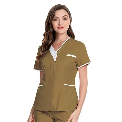 Mifeiwukawa Damen-OP-Oberteil mit V-Ausschnitt, für Krankenschwestern, Uniform, Bluse, Tunika, Tops, Pflegeruniform, Tunika, Halloween, Cosplay, Klinikdienstmädchen, schützendes Brustkrebs-T-Shirt von Mifeiwukawa